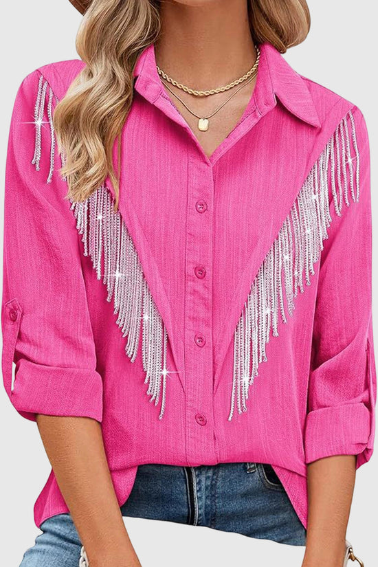 Fringe Embellished Button-Up Blouse