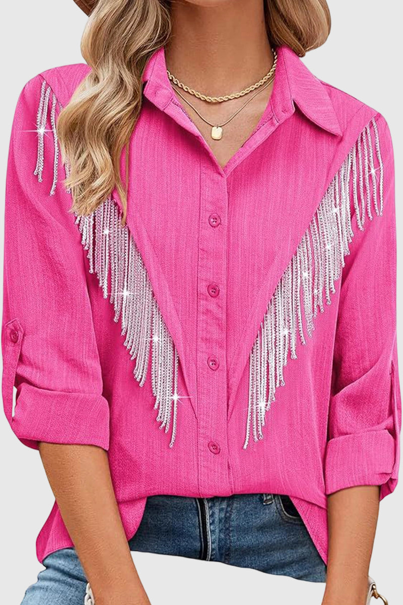 Fringe Embellished Button-Up Blouse