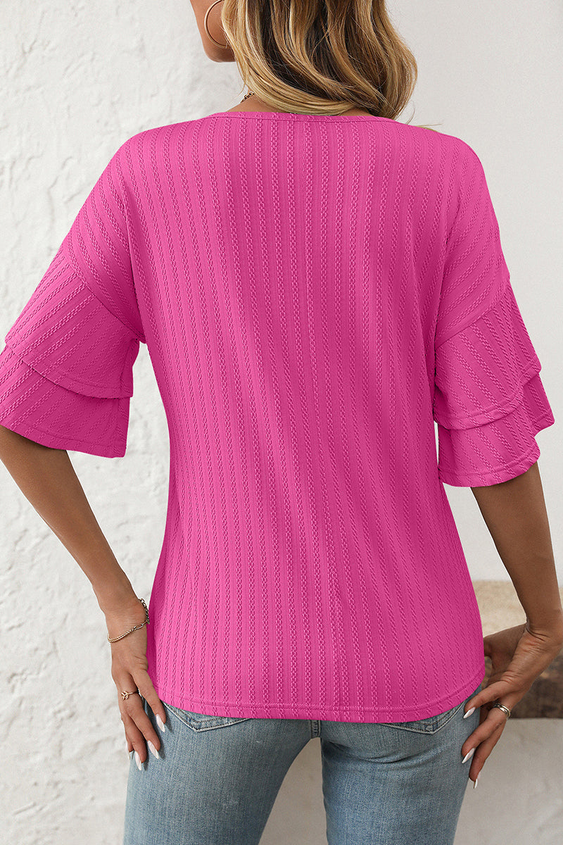 Ruffle Sleeve V-Neck T-Shirt