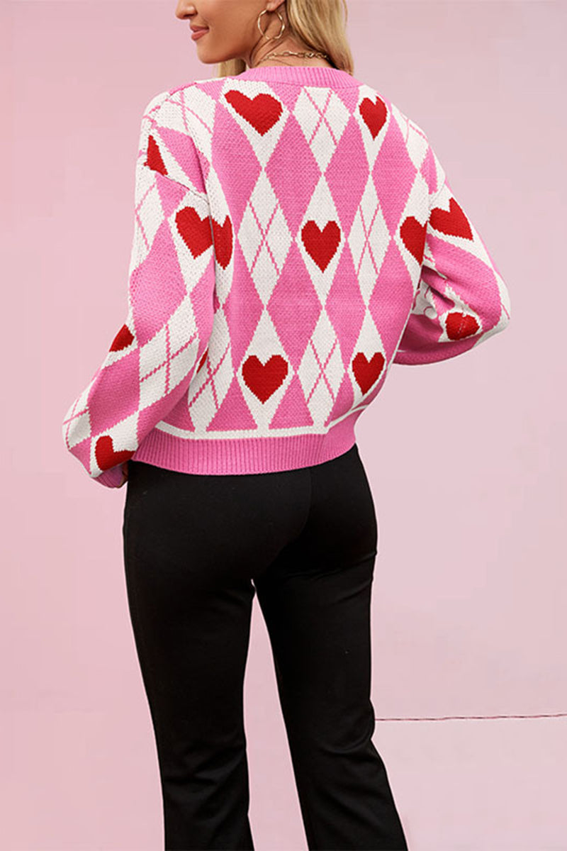 Heart Argyle Button-Up Cardigan