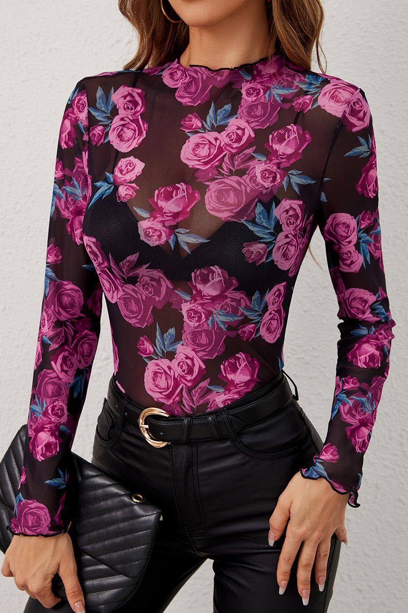 Floral Long Sleeve Sheer Top