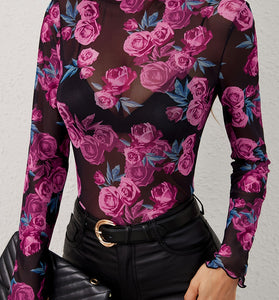 Floral Long Sleeve Sheer Top