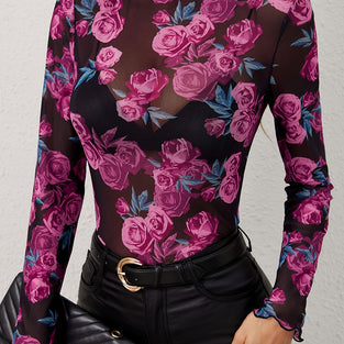 Floral Long Sleeve Sheer Top