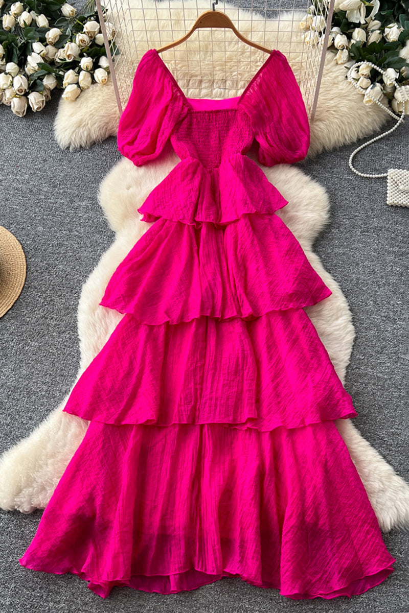 Tiered Ruffle Puff Sleeve Dress