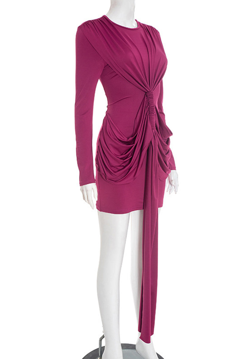 Long Sleeve Draped Bodycon Casual Dress