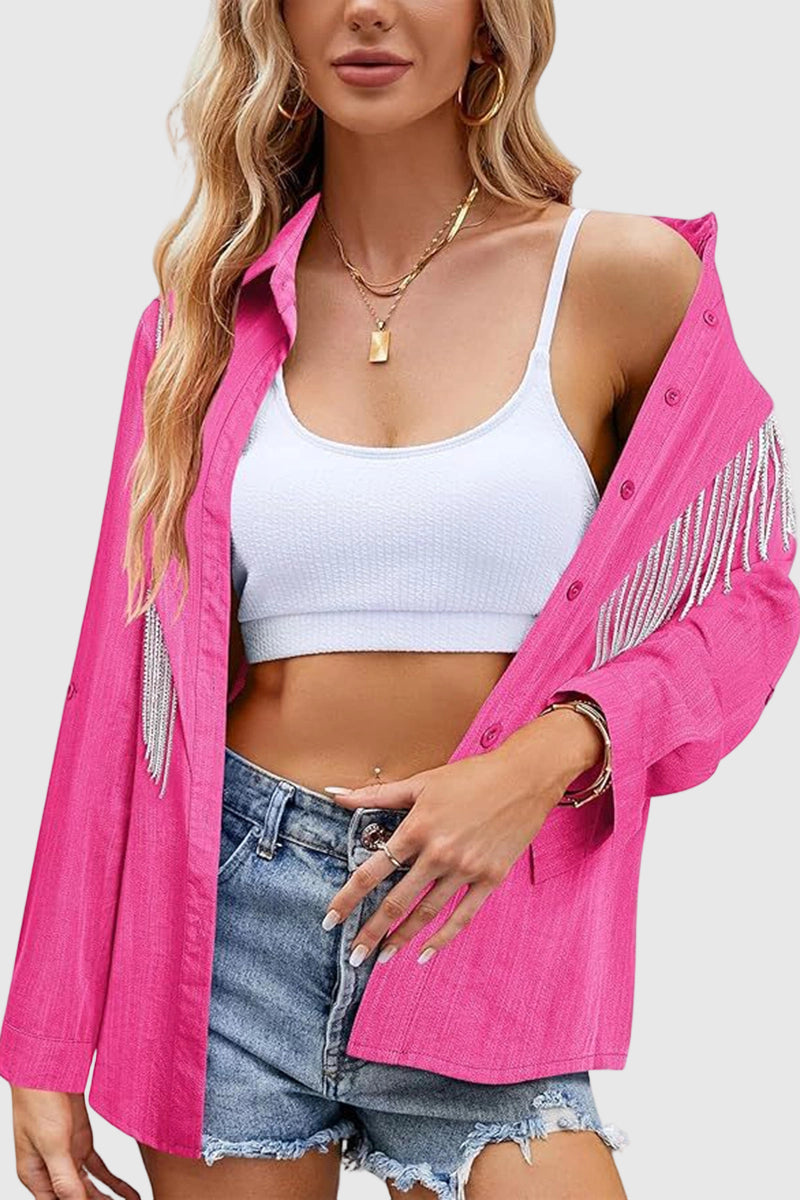Fringe Embellished Button-Up Blouse