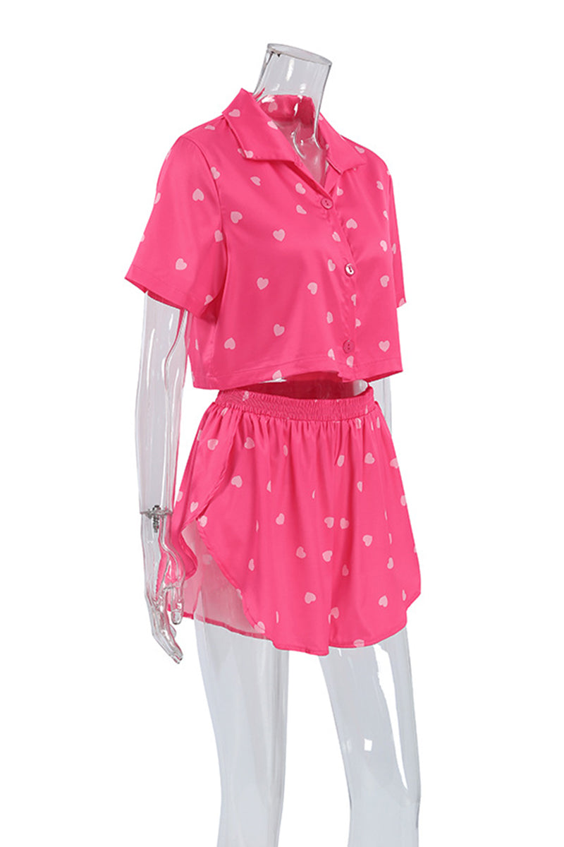 Heart Print Short Sleeve Pajama Set