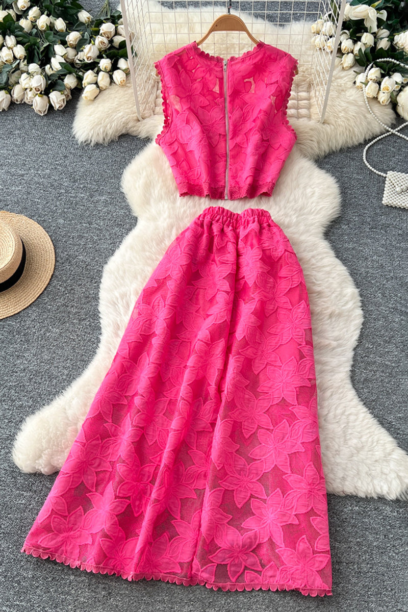 Elegant Floral Sleeveless Skirt Set