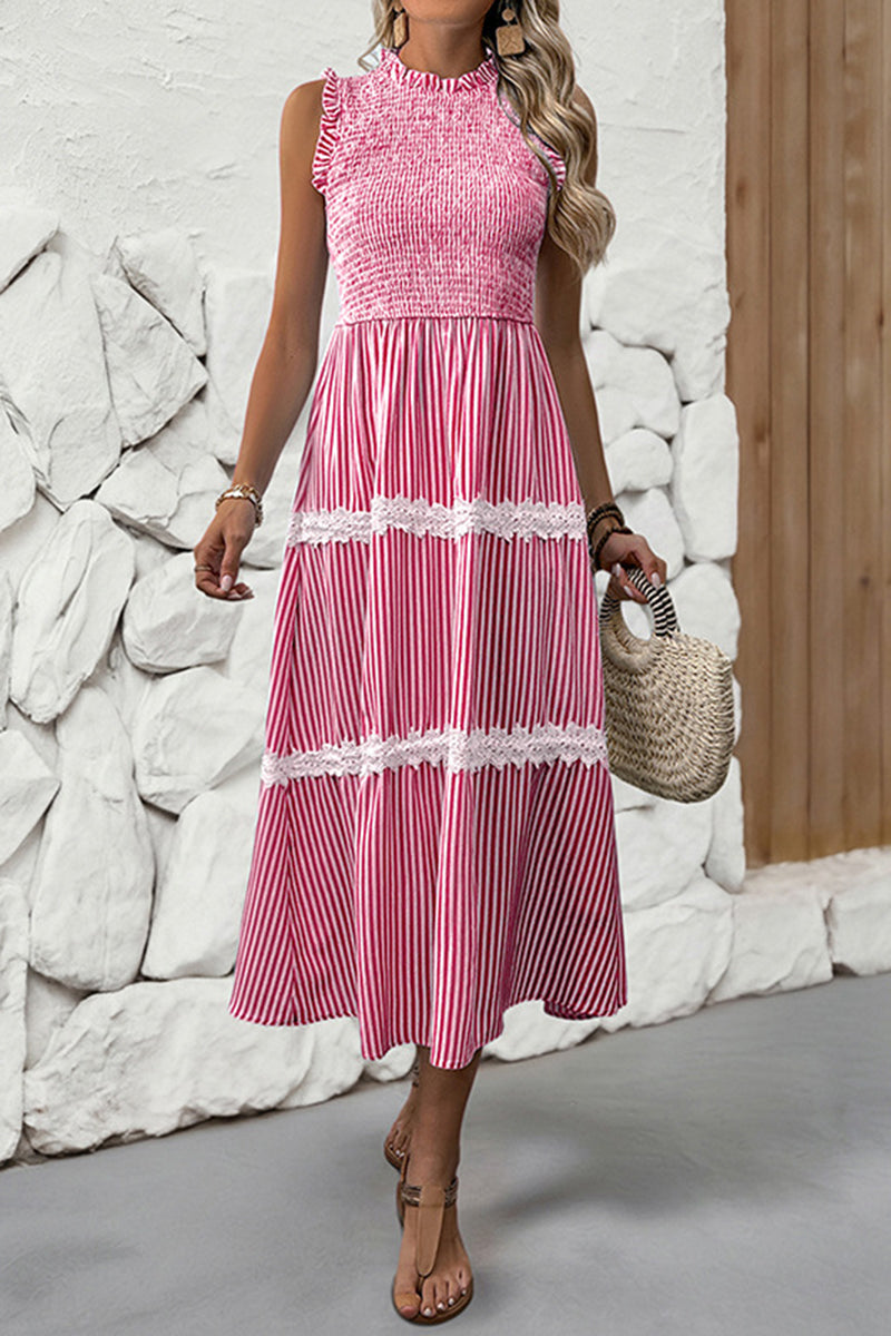Sleeveless Striped Casual Midi Dress