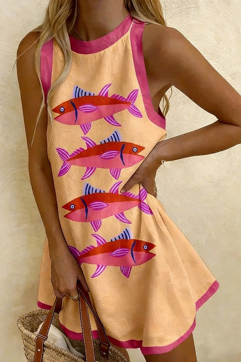 Lobster Print Sleeveless Casual Dress