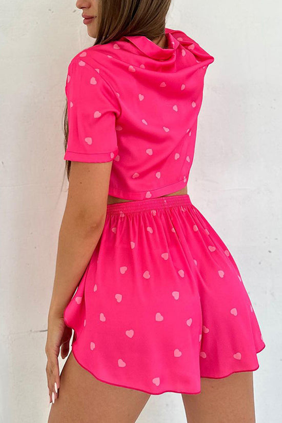 Heart Print Short Sleeve Pajama Set