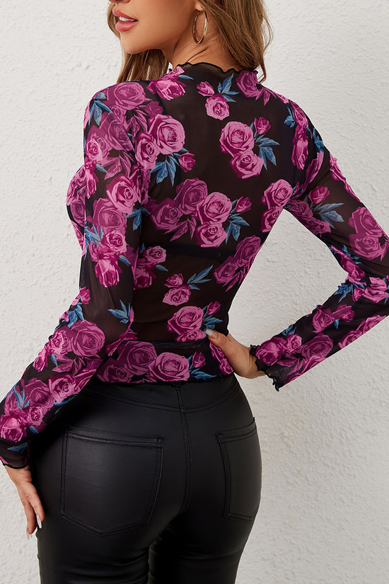 Floral Long Sleeve Sheer Top