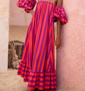 Striped Puff Sleeve Casual Dress