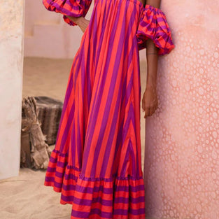 Striped Puff Sleeve Casual Dress