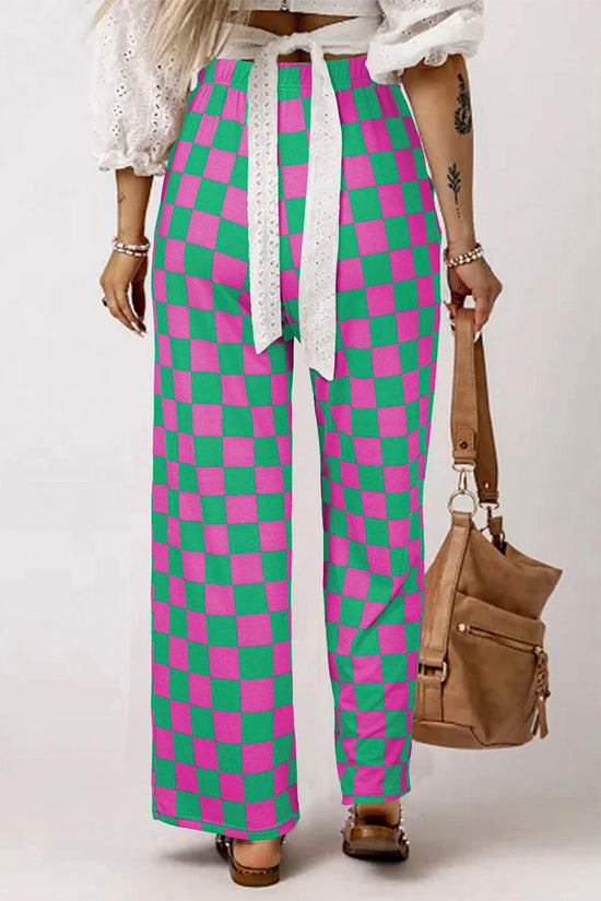 Checker Pattern Wide-Leg Casual Pants