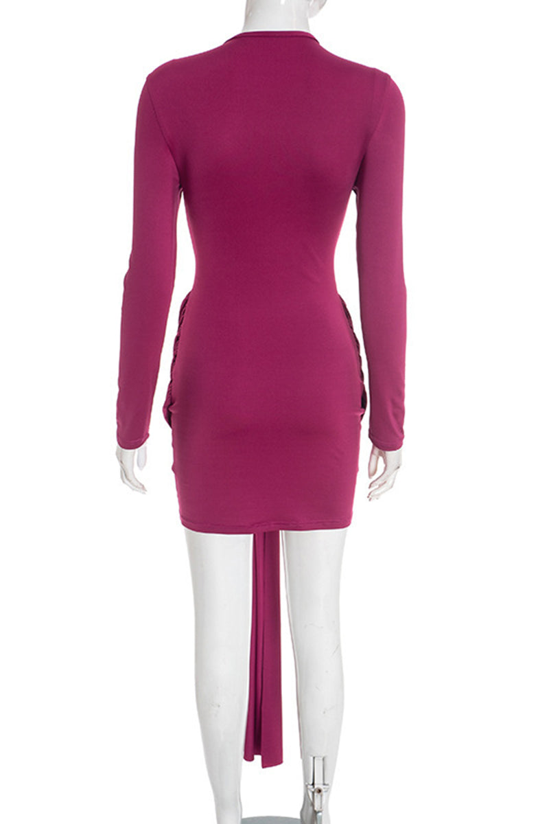 Long Sleeve Draped Bodycon Casual Dress