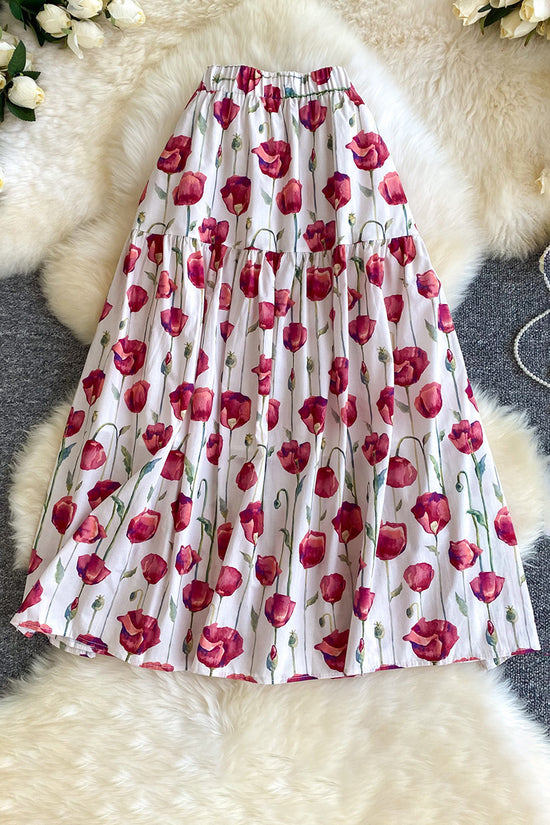 Floral Tiered Midi Skirt