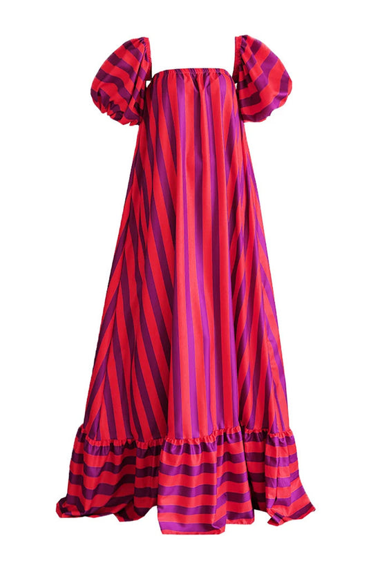 Striped Puff Sleeve Casual Dress