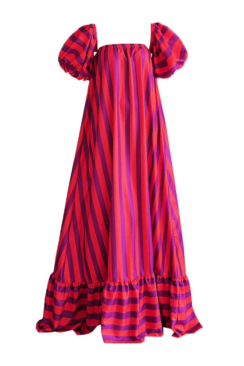 Striped Puff Sleeve Casual Dress