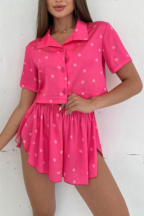 Heart Print Short Sleeve Pajama Set
