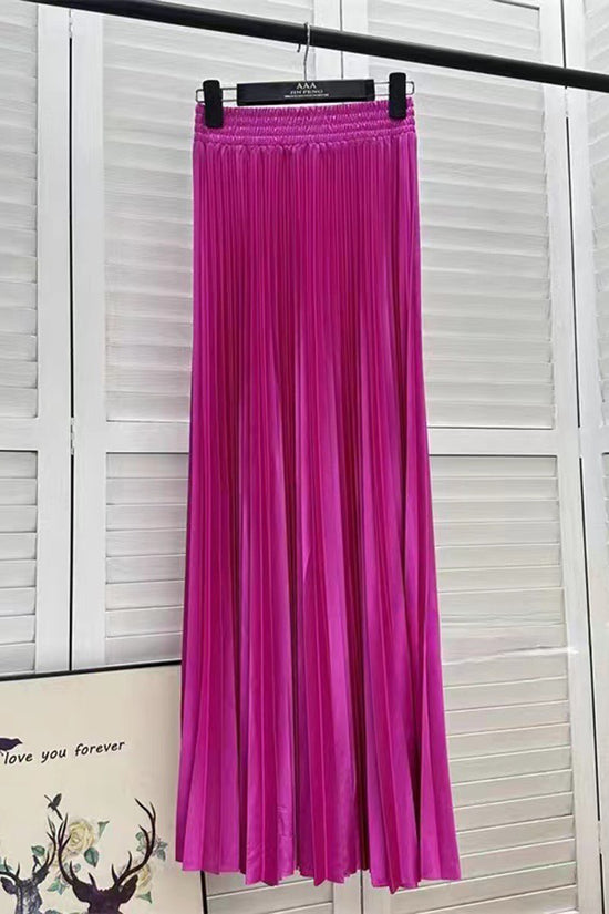 Pleated Elastic Waist Midi Skirt