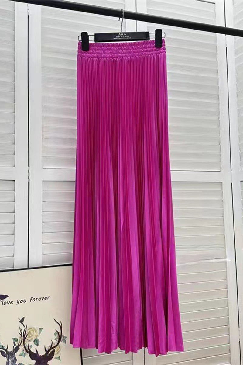 Pleated Elastic Waist Midi Skirt
