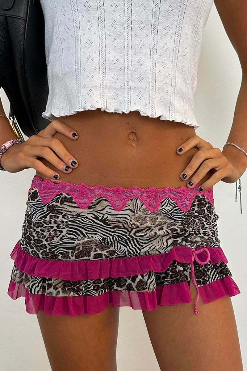 Ruffled Snake Print Mini Skirt