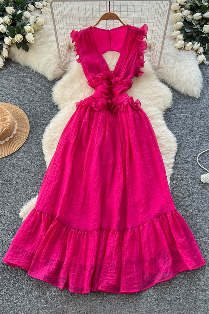 Ruffle Plunge Casual Dress