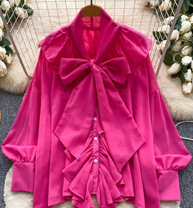 Elegant Bow Tie Ruffle Blouse