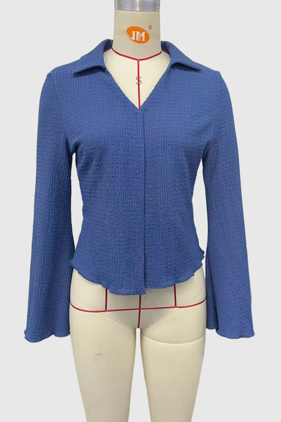 Elegant Flare Sleeve Button-Up Blouse