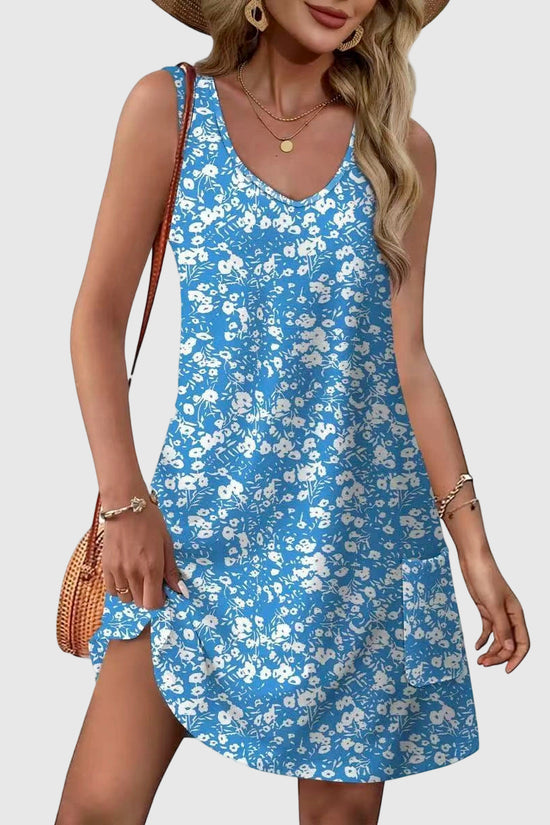 Sleeveless Leaf Print Casual Dress