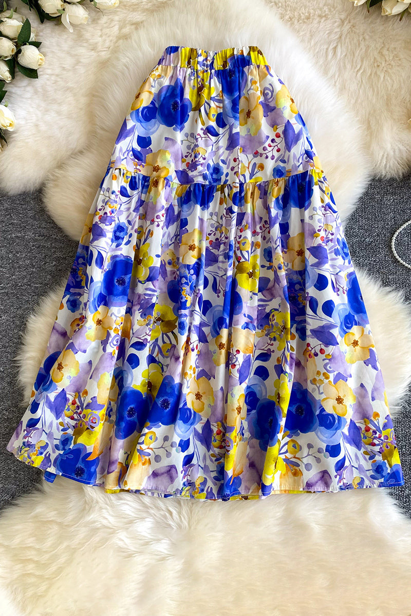 Floral Tiered Midi Skirt