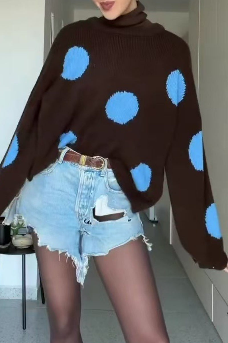 Polka Dot Crew Neck Long Sleeve Sweater