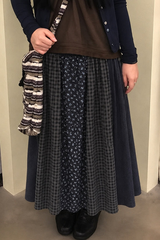 Patchwork Floral Smocked Waist A-Line Midi Skirt