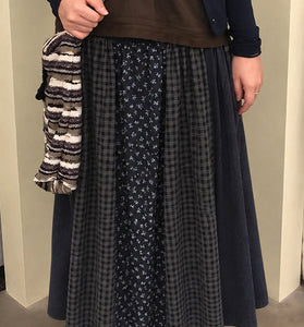 Patchwork Floral Smocked Waist A-Line Midi Skirt