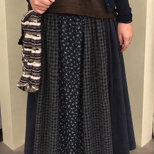 Patchwork Floral Smocked Waist A-Line Midi Skirt