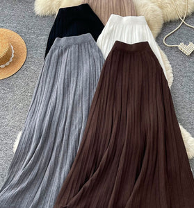 Ribbed Knit Fringe Hem Midi Skirt