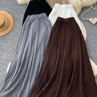 Ribbed Knit Fringe Hem Midi Skirt