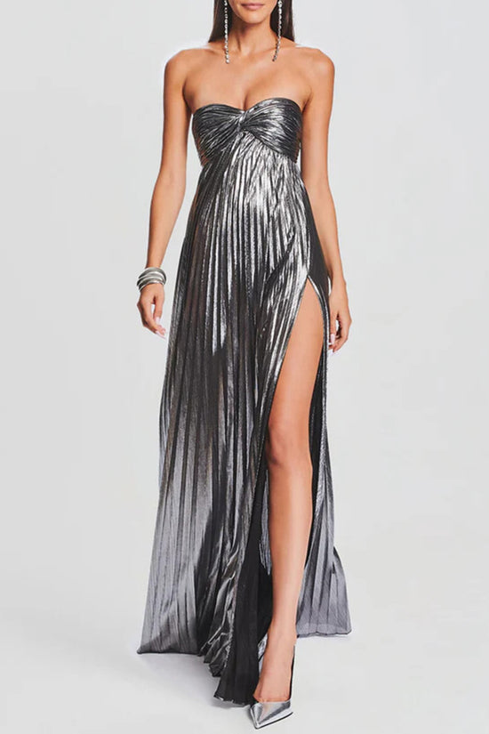 Strapless Metallic Slit Dress