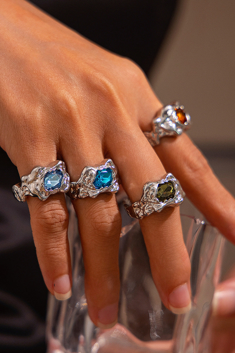 Geometric Gemstone Statement Ring