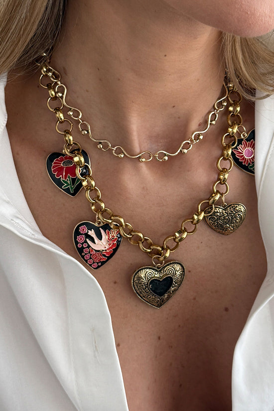 Heart Charm Statement Necklace