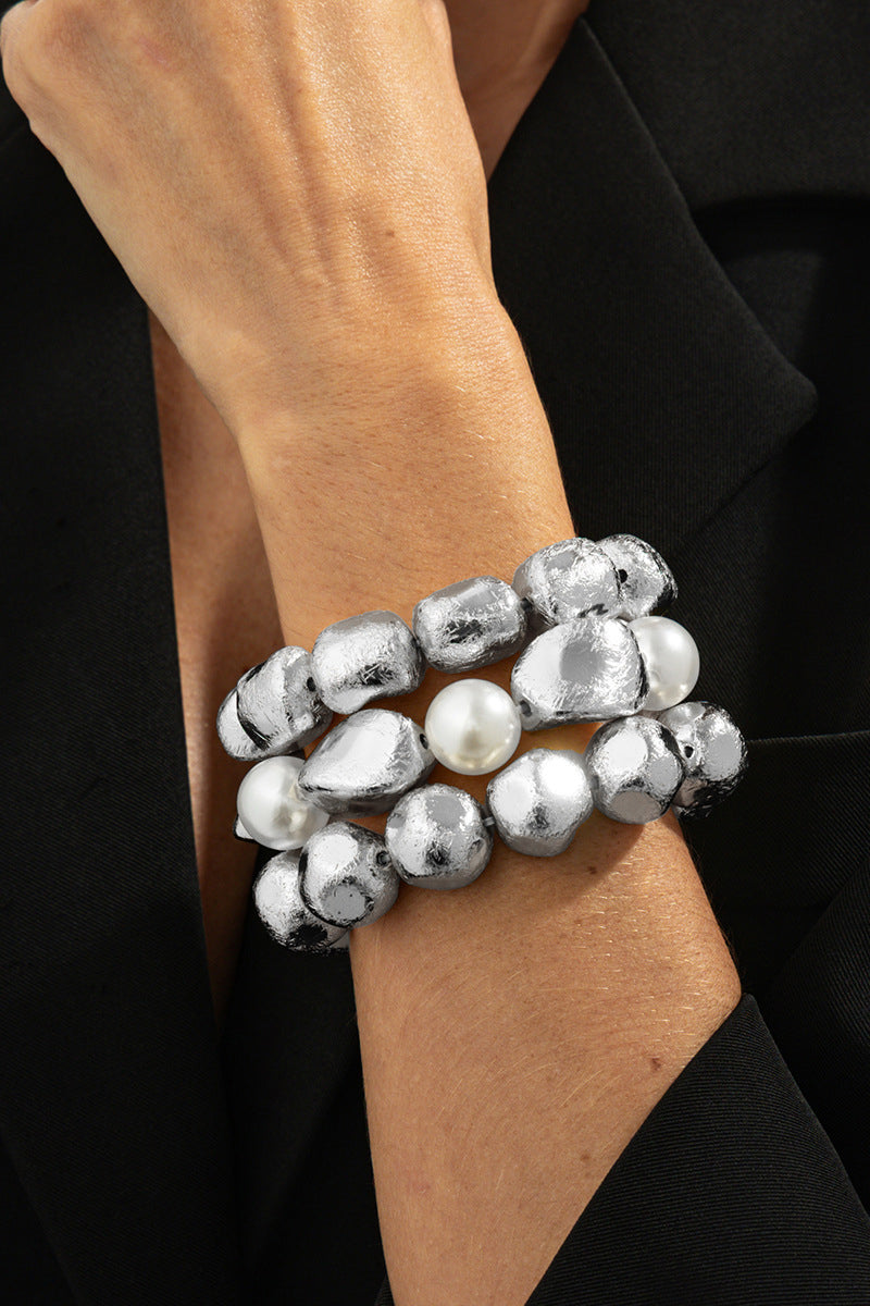 Chunky Pearl and Gold Tone Bracelet
