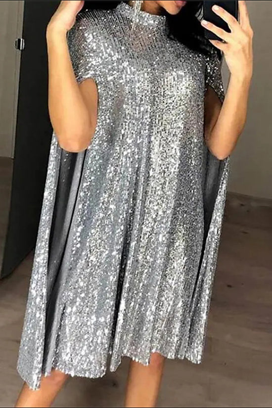 Sparkling Cape Sleeveless Casual Dress