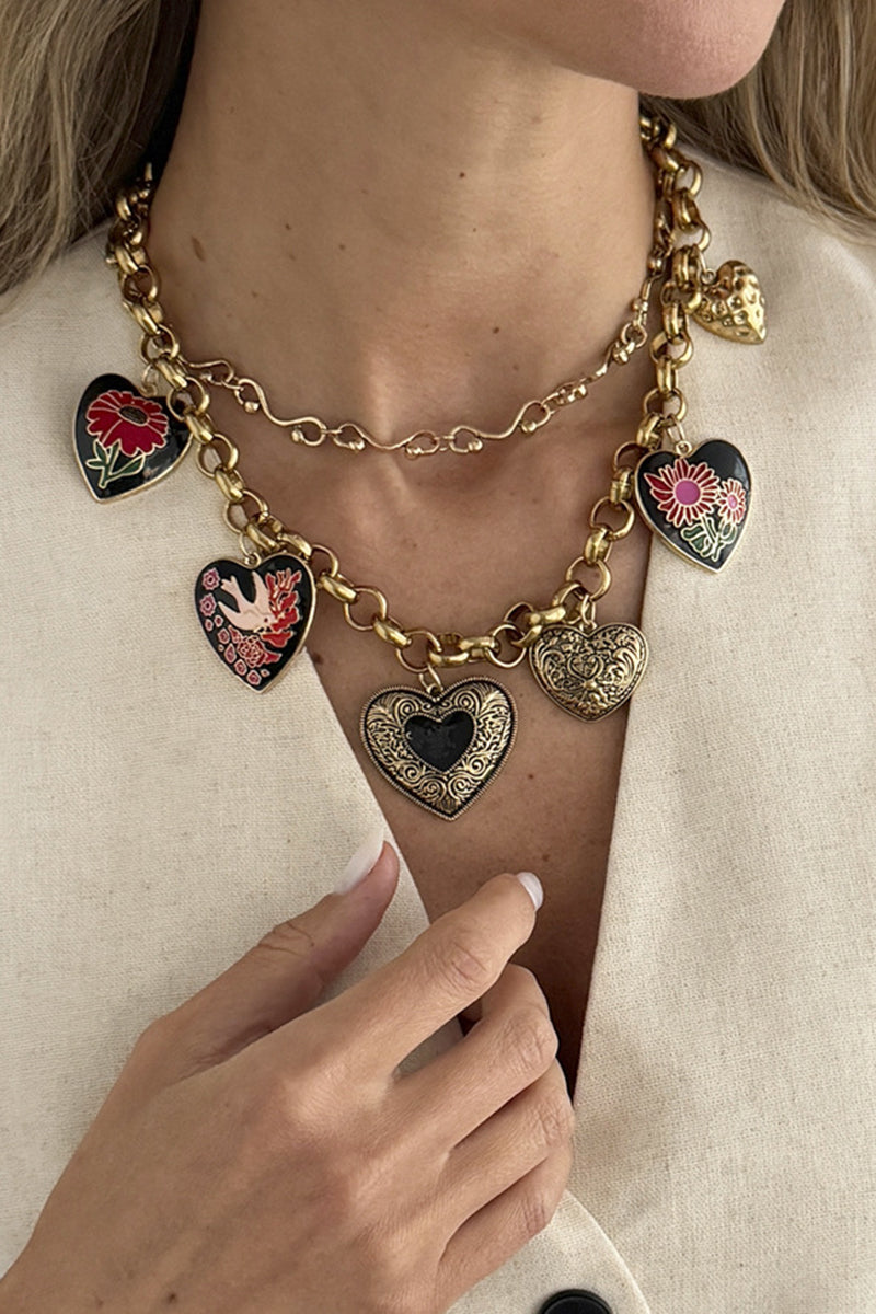 Heart Charm Statement Necklace