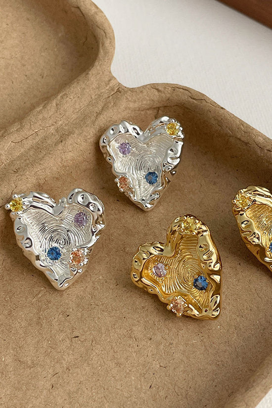 Heart Gemstone Stud Earrings