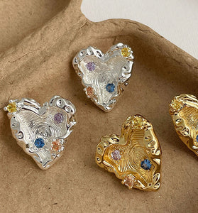 Heart Gemstone Stud Earrings