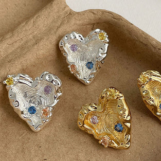 Heart Gemstone Stud Earrings