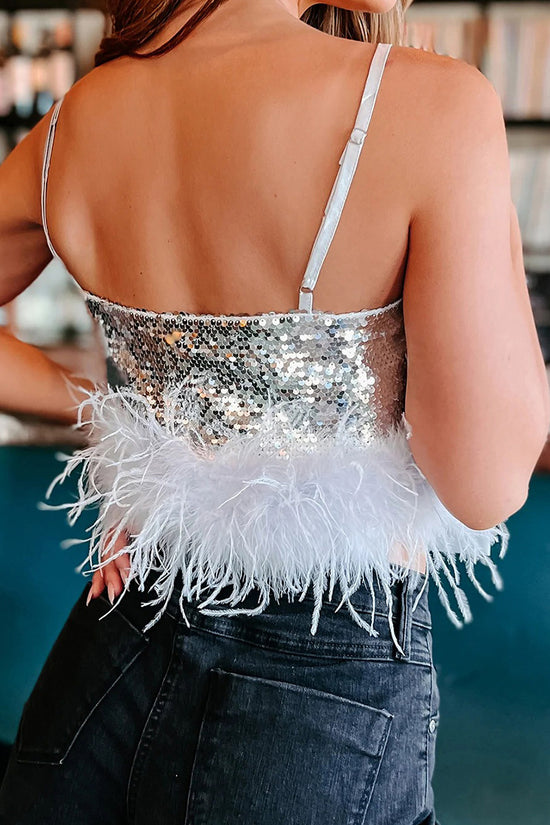 Sparkling Sequin Feather Trim Tank