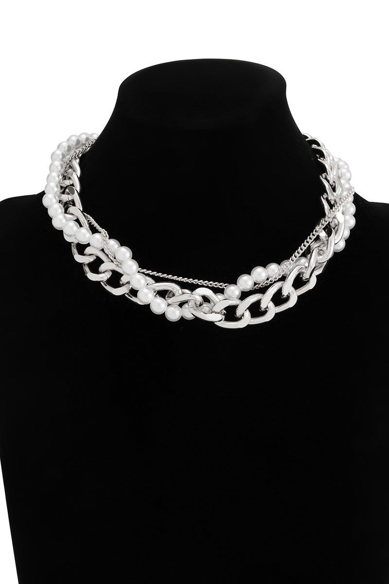 Layered Chain and Pearl Necklace