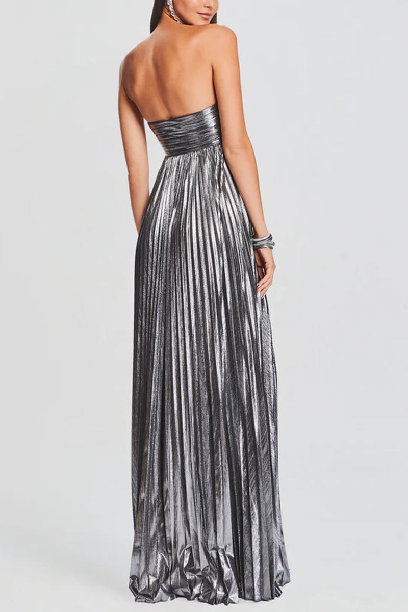 Strapless Metallic Slit Dress